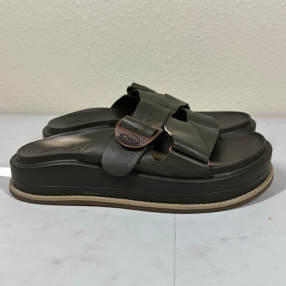 Chaco Sandals Womens SZ 7 Olive Green Townes Leather Slide Platform Casual Shoes